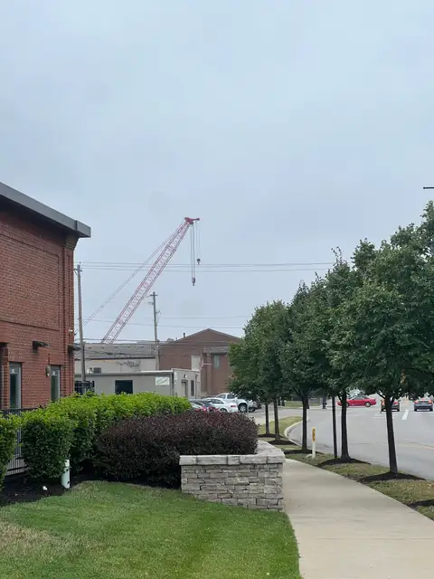 Urban life reaching new heights under a gray sky.